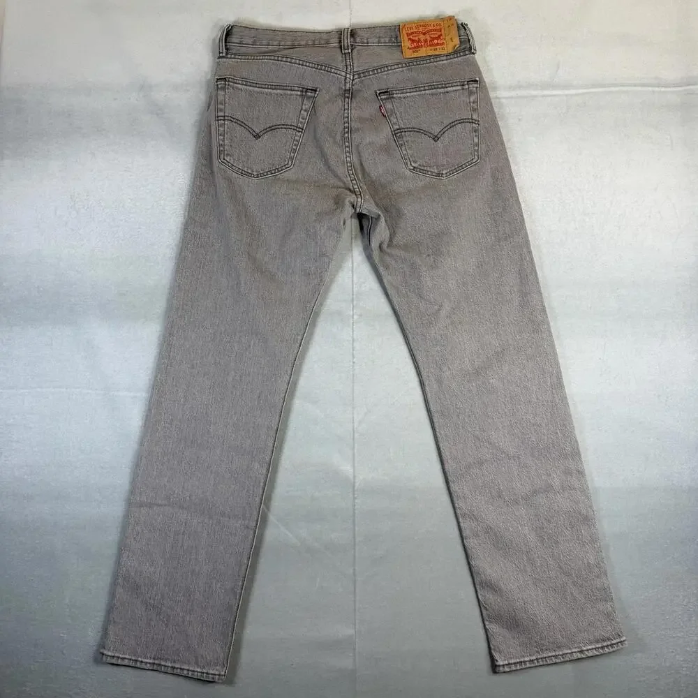 Levis 501 Jeans Mens 32x32 Gray Medium Wash Straight Leg Button Classic Denim
